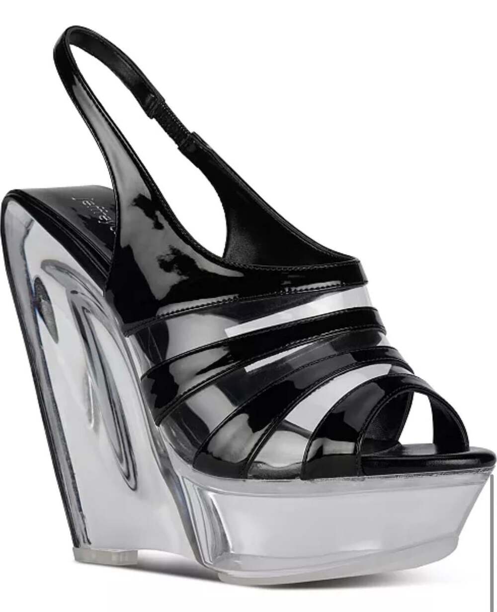 Jeffrey Campbell Slo-Mo Wedge Sandals Size 7.5 Black Clear Patent NEW no box